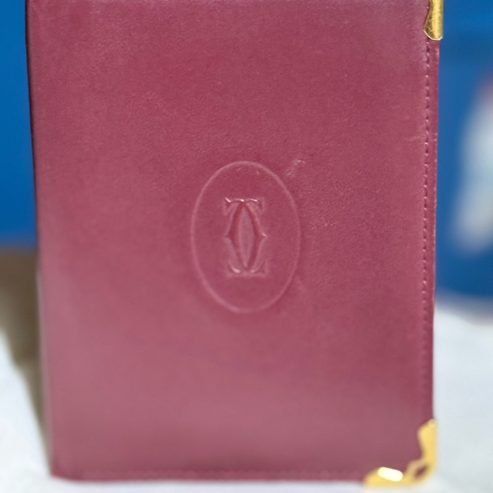 Vintage Must de Cartier Bordeaux Leather Card Holder-Gold Corner Made in France - Picture 3 of 9